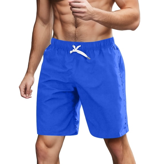 XEGLSBU Mens Swim Trunks 7 Inch with Compression Liner Mens Beach Shorts with Pocket Summer Lightweight Swimwear Elastic Waist Bottom Dark Blue Size M