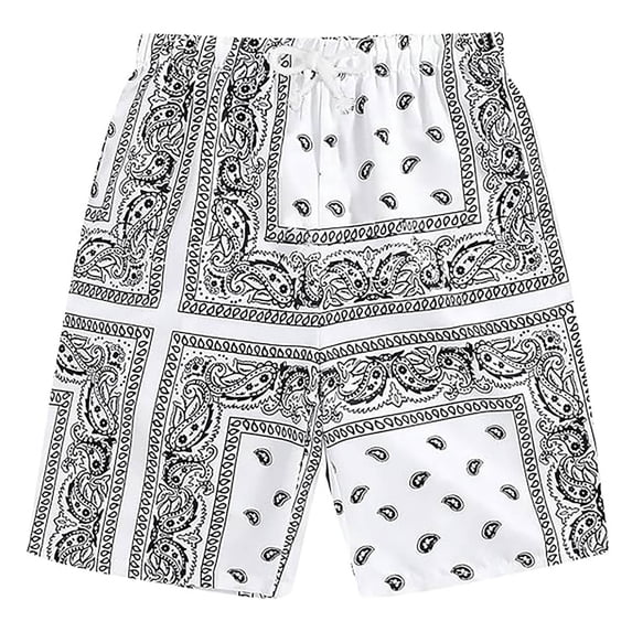 XEGLSBU Mens Swim Trunks 7 Inch Red Men's Boho Drawstring Waist Paisley Print Summer Beach Shorts White Size XXXL