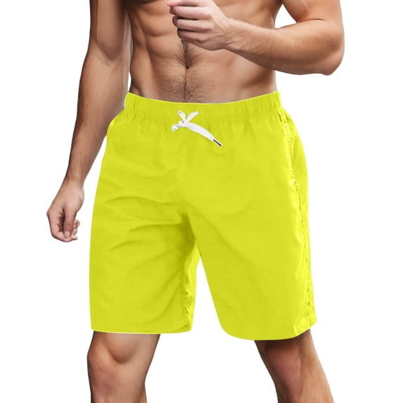 XEGLSBU Mens Swim Trunks with Compression Liner Inseam Mens Beach Shorts with Pockets Summer Lightweight Swimwear Elastic Waist Bottoms Yellow Size XL