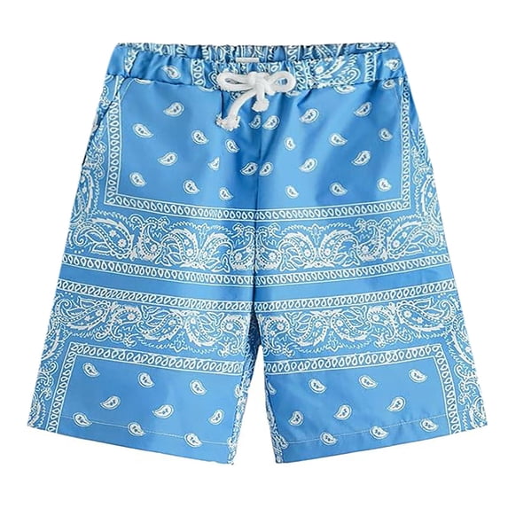 XEGLSBU Mens Swim Trunks with Liner 7 Inch Men's Boho Drawstring Waist Paisley Print Summer Beach Shorts Sky Blue Size 6XL
