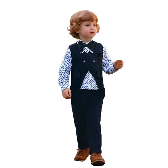 XEGLSBU My First Christmas Baby Boy Outfit Summer Boys Formal Wear 3pcs Elegant Vest and Pants for and Celebrations Blue Size 6-12 Months