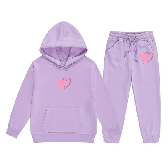 XEGLSBU School Outfits for Girls 14-16 Child Toddler Boys Girls Long Sleeve Solid Warm Hoodie Pullover Tops Pants Kids Outfits Sweat Suit 2-Purple Size 8-9 Years