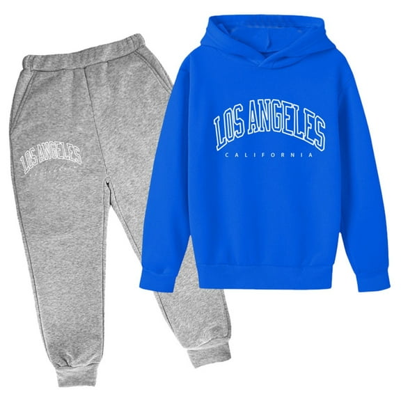XEGLSBU School Outfits for Girls 14-16 Children Kids Casual Letter Printed Long Sleeve Hoodie Pullover Sweatshirt Tracksuit Jogger Sweatpants Unisex 2 PC Sweatsuit Set Blue-B Size 13-14Years