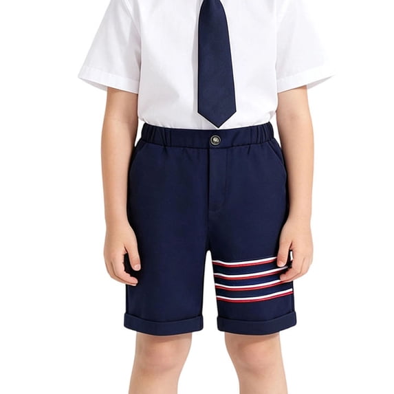XEGLSBU School Shorts for Boys Lightweight Casual Dress Plaid Short Pants with Elastic Waist for Daily and Formal Occasions Navy Size 10-11 Years