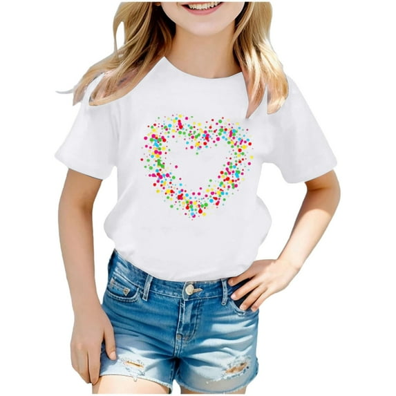 XEGLSBU Shirts for Girls 10-12 Camo Girls Casual Short Sleeve Crewneck T Shirt Top Soft Comfortable Kids Tee with Print for Play and School Activities White Size 4-5 Years