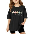 thumbnail image 1 of XEGLSBU Shirts for Girls 12-14 Children Kids Girls Letter Printed Short Sleeve T Shirts Kids Oversized Tops Casual Crewneck Basic Tees Black Size 5-6 Years, 1 of 7