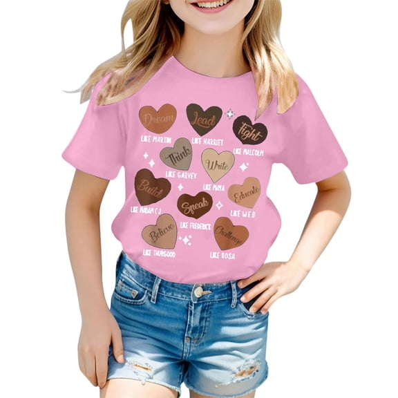 XEGLSBU Shirts for Girls 10-12 Pink Children's Casual Fashion Print Round Neck Short Sleeve T Shirt Pink Size 12-13 Years