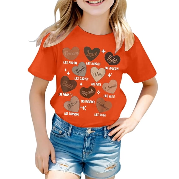 XEGLSBU Shirts for Girls 12-14 Tight Children's Casual Fashion Print Round Neck Short Sleeve T Shirt Orange Size 2-3 Years