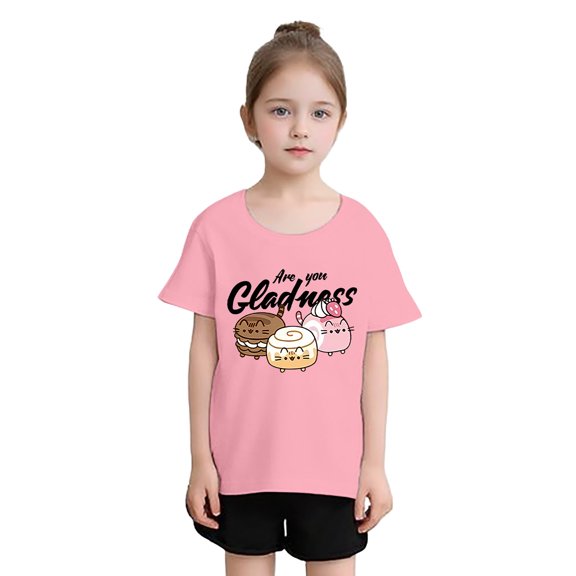 XEGLSBU Shirts for Girls 12-14 Tight Kid Girls Cute Print Graphic Round Neck Short Sleeve Tee Summer Casual T Shirt Pink Size 7-8 Years