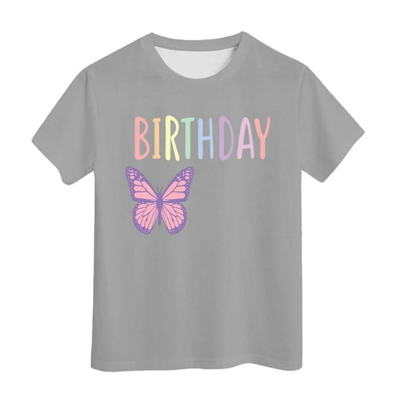 XEGLSBU Shirts for Girls 14-16 Winter Birthday Girl Short Sleeve Tee Summer Crewneck T Shirt Casual Fit Basic Shirts Grey Size 3-4 Years
