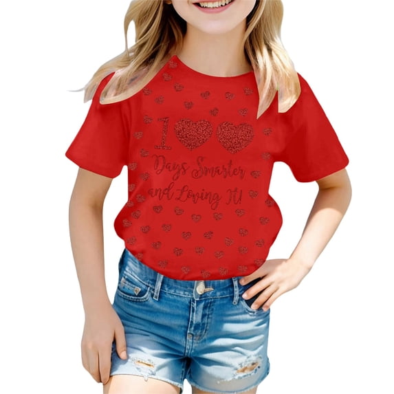 XEGLSBU Shirts for Girls 5T Girls Fashion Casual Short Sleeve T Shirt with Prints Loose Fit Round Neck Top for Back to School Red Size 150