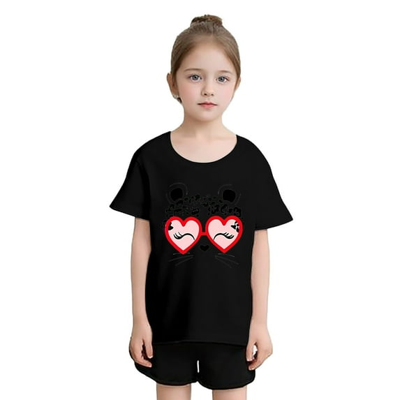 XEGLSBU Shirts for Girls 7-8 Cute Kid Girls Cute Print Graphic Round Neck Short Sleeve Tee Summer Casual T Shirt Black Size 7-8 Years