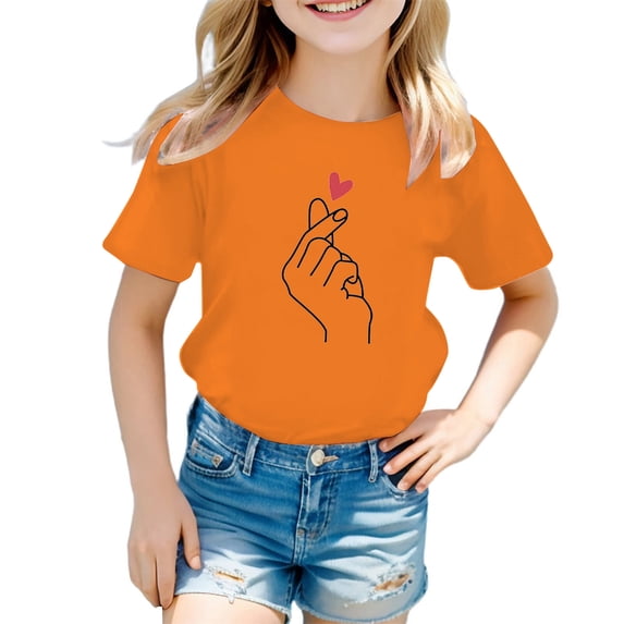 XEGLSBU Shirts for Girls 7-8 Kid Girls Cute Graphic Round Neck Short Sleeve Tee Summer Casual T Shirt Orange Size 3-4 Years