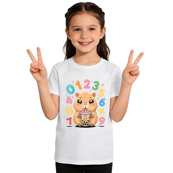 XEGLSBU Shirts for Girls 7-8 Preppy Kids Graphic Print Short Sleeve T Shirt Casual Crew Neck Tee for Girls Boys Youth Blend Top White Size 6-7 Years