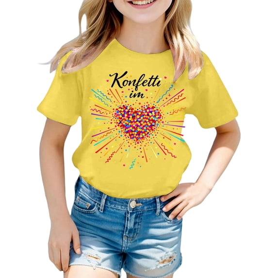 XEGLSBU Shirts for Girls 9-10 for Casual Short Sleeve T Shirt with Prints Crew Neck Top for Play and School Yellow Size 12-14 Years