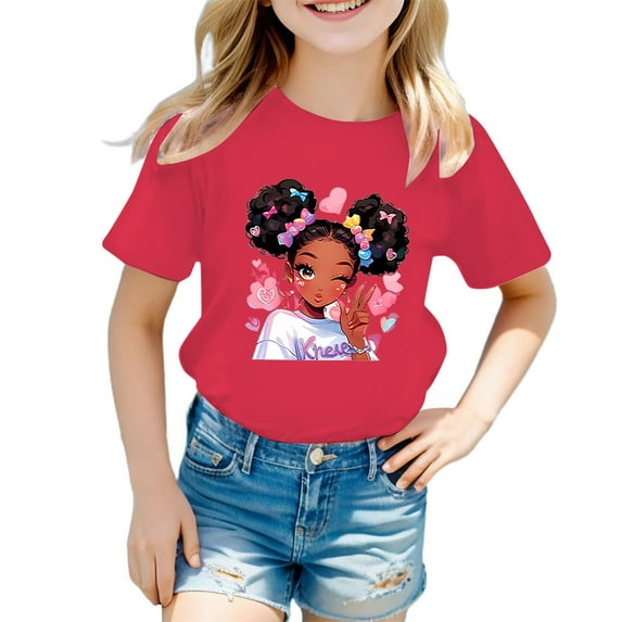 XEGLSBU Shirts for Girls Kid Girls Cute Graphic Round Neck Short Sleeve Tee Summer Casual T Shirt z260508-Hot Pink Size 13-14 Years