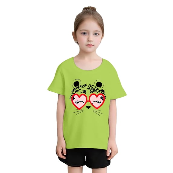 XEGLSBU Shirts for Girls Size 8-9 Kid Girls Cute Print Graphic Round Neck Short Sleeve Tee Summer Casual T Shirt Light Green Size 9-10 Years