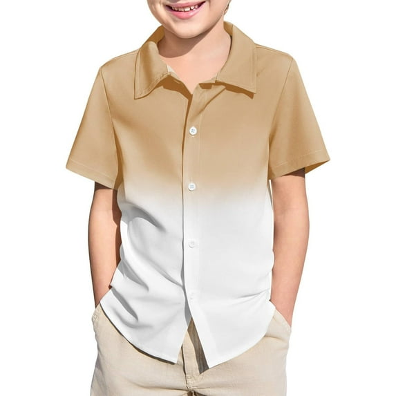 XEGLSBU Short Sleeve Shirts for Boy Boys Button down Shirts Short Sleeve Gradient Shirt Kids Summer Casual Beach Shirts Khaki Size 7-8 Years