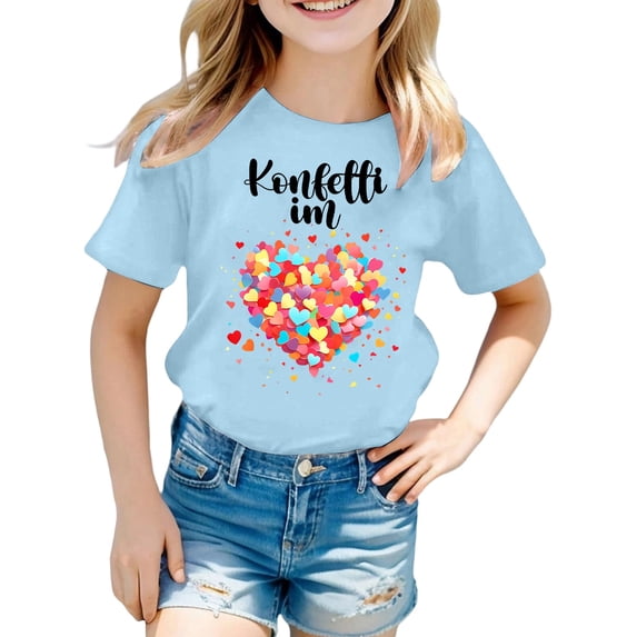 XEGLSBU Short Sleeve Shirts for Girls 14-16 Girls Casual Short Sleeve T Shirt with Print Crew Neck Tee for Kids Daily Wear Light Blue Size 7-8 Years