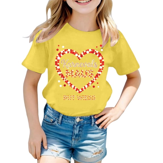 XEGLSBU Short Sleeve Shirts for Girls 5T Winter Girls Casual Short Sleeve T Shirt Prints Crew Neck Top for Play School Wear Yellow Size 11-12 Years