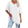 thumbnail image 1 of XEGLSBU Short Sleeve Shirts for Women Loose Fit Warm V Neck Short Sleeve Casual T Shirt for Women Solid Color Loose Fit Top White Size XXL, 1 of 4
