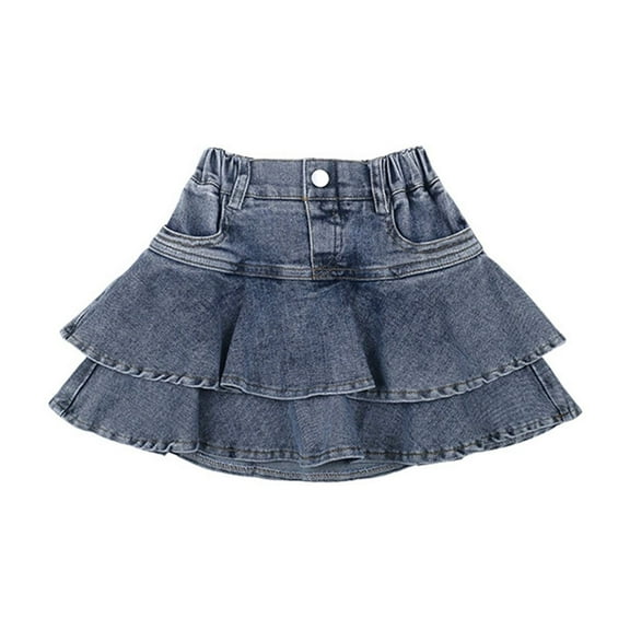 XEGLSBU Skirts for Girls 9-10 Little Girl's Denim Skirts Mini Flared Pleated Toddler Jean Skorts with Shorts Underneath Girls Skirts with Shorts Underneath Black Blue Size 11-12 Years