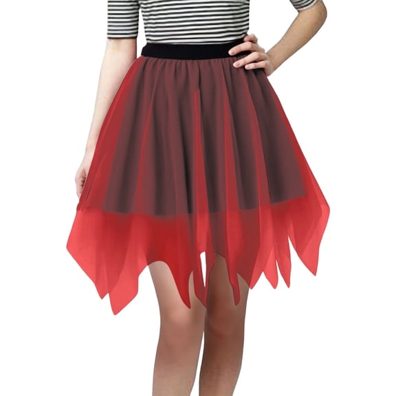 XEGLSBU Skirts for Women Midi Length Gray Solid Color Carnival Tiered Mesh Skirt Asymmetrical Hem Party Wear with White Elegant Flowy Design for Festive Events Red One Size