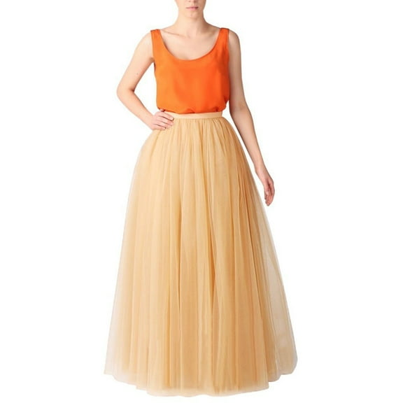 XEGLSBU Skirts for Women Trendy Women Boneless Wedding Mesh Porcelain Color Petticoat Puffy Long Tutu Skirt Light Orange One Size