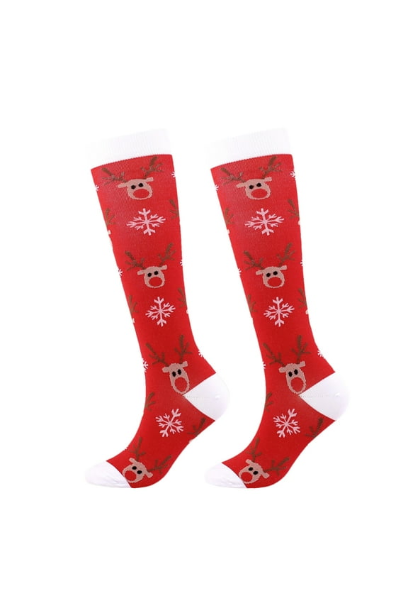 Slouchy Socks for Women Black Men and Women Compression Socks Calf Knee High Cartoon Christmas Print Socks Warm Pressure Stockings Socks for Women Crew Athletic Red2 Size L