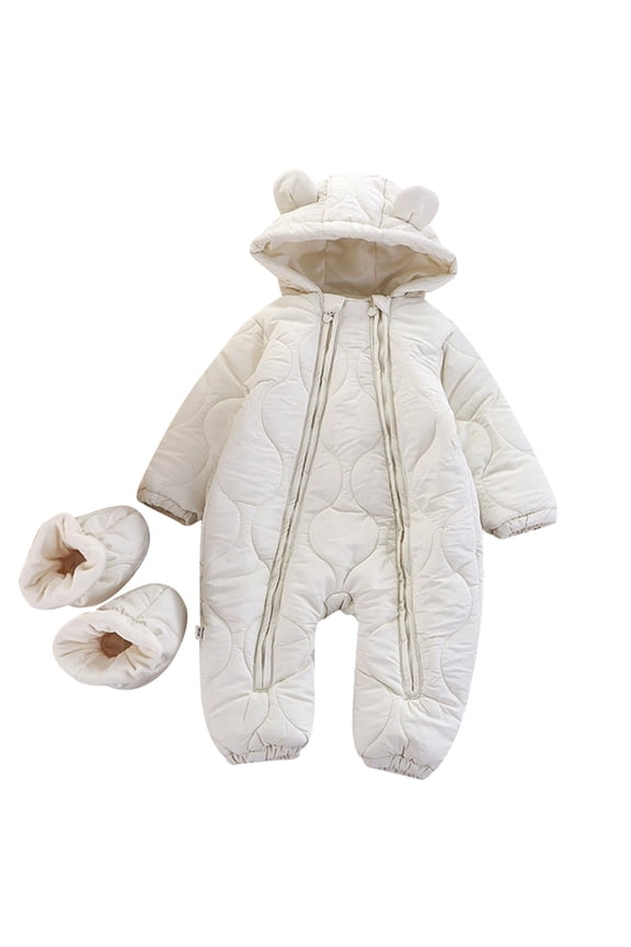 Snowsuit Toddler Girl 4T Boys Snowsuit Winter Warm Outfit with Double Zipper Hooded Romper for 0 24 Months Outdoor Play and Daily Wear Snowsuit Toddler Boy Dinosaur White Size 12-24 Months