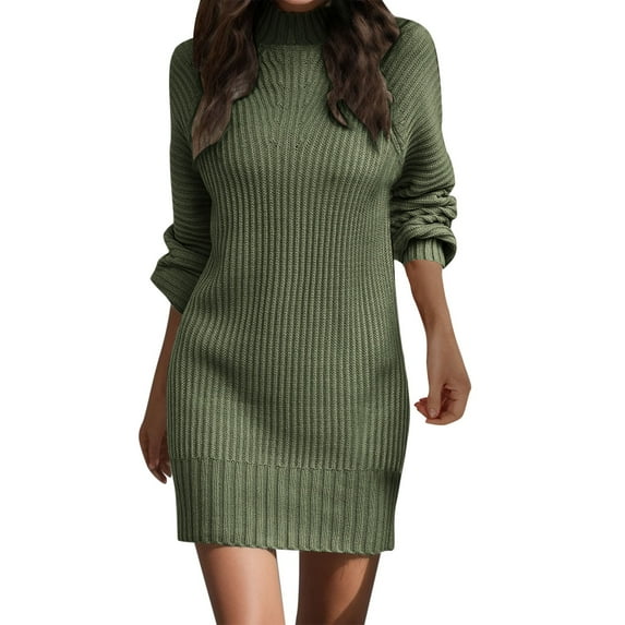 XEGLSBU Sweater Dress for Women Workday Warmth Autumn Winter Long Sleeve Turtleneck Solid Color Casual Sweater Dress Ladies Sweater Dress Sweater Dresses for Women Fall 2025 Green Size L