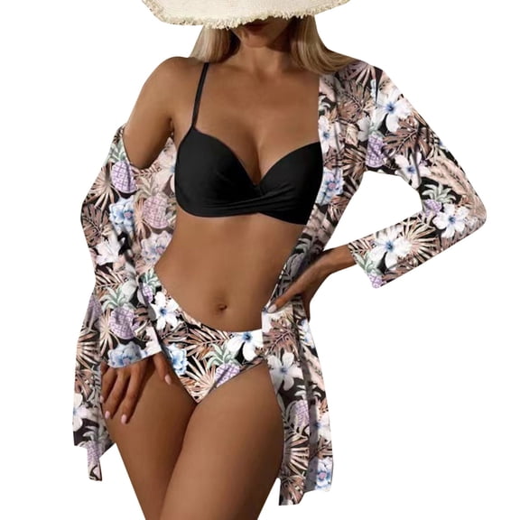 XEGLSBU Swim Suits for Women 1 Piece Women High Waist Bikinis 2026 3 Piece Bikini Set Cover up Swimsuit for Women Long Sleeve Push up Swimwear Beach Wear Bathing Suit Coffee Size L
