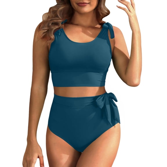 XEGLSBU Swim Suits for Women 2026 Tummy Control Two Piece Women Cute Split Bikini Swimsuit High Waisted Bikini Push up Two Piece Beach Swimming Swimsuits Dark Green Size S