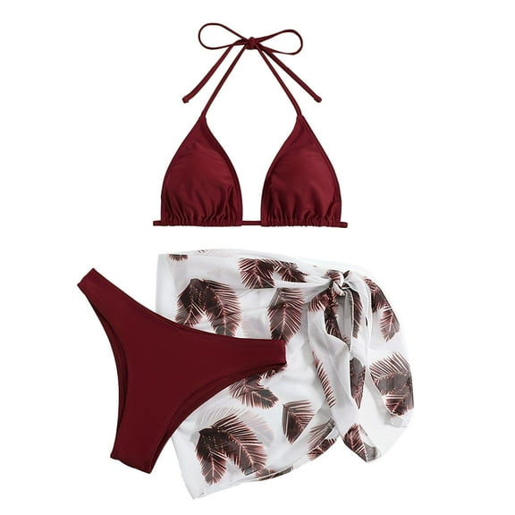 XEGLSBU Swim Suits for Women 2026 Two Piece Tankini Women's 3 Piece Textured High Cut Triangle Bikini Swimsuit with Cover Up Red Size M