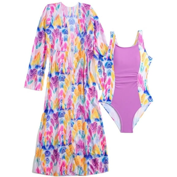 XEGLSBU Swimsuit for Girls 14-16 Girl's 2 Piece Swimsuit Bathing Suit High Waist Bikini Sets with Cover Up Light Purple Size 13-14 Years