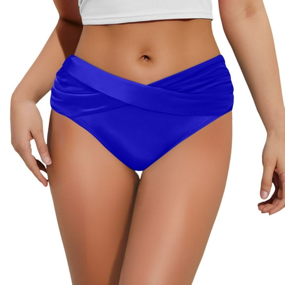 XEGLSBU Swimsuits for Women over 50 Plus Size Women's Bikini Bottom Front Swimsuit Ruched Bathing Suit Bottoms Blue Size M