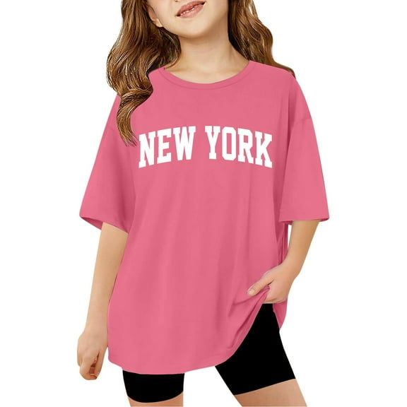 XEGLSBU T-Shirts for Girls 10-12 Funny Children Kids Girls Short Sleeve T Shirts Kids Summer Oversized Tops Casual Crewneck Basic Tees Hot Pink Size 9-10 Years