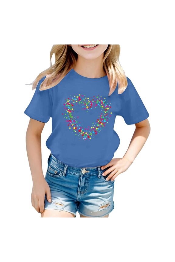 T-Shirts for Girls 10-12 Funny Girls Casual Short Sleeve Crewneck T Shirt Top for Wear Soft Kids Tee with Print for Play and School Activities Blue Size 13-14 Years