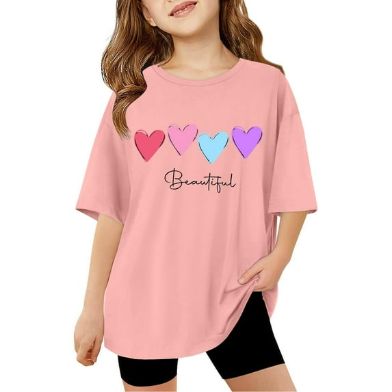 XEGLSBU T Shirts for Girls 7-8 White Children Kids Girls Letter Printed Short Sleeve T Shirts Kids Oversized Tops Casual Crewneck Basic Tees Pink Size 13-14 Years