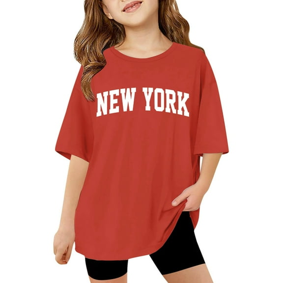 XEGLSBU T Shirts for Girls 12-14 Children Kids Girls Short Sleeve T Shirts Kids Summer Oversized Tops Casual Crewneck Basic Tees Red Size 13-14 Years