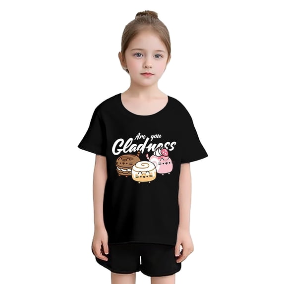 XEGLSBU T Shirts for Girls 12-14 Kid Girls Cute Print Graphic Round Neck Short Sleeve Tee Summer Casual T Shirt Black Size 5-6 Years