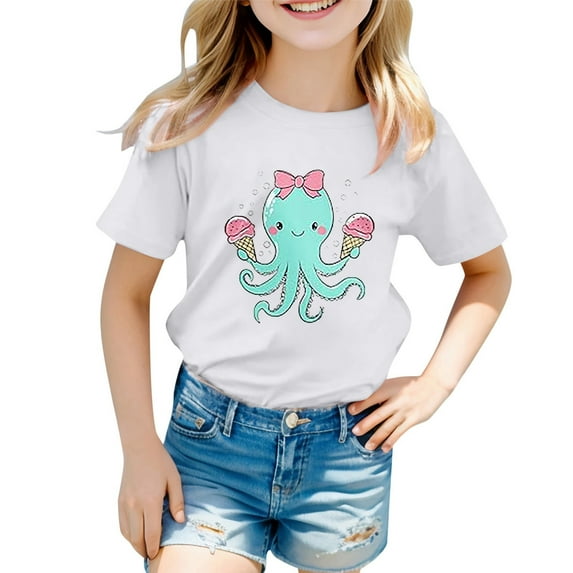 XEGLSBU T Shirts for Girls 14-16 Cat Girls Clothes Cute Graphic Shirts Kids Short Sleeve T Shirt Ocean Tee Tops White Size 4-5 Years