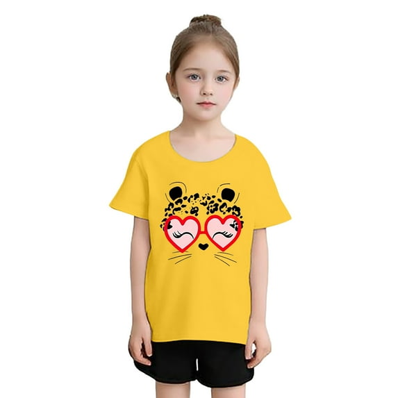 XEGLSBU T Shirts for Girls 9-10 Kid Girls Cute Print Graphic Round Neck Short Sleeve Tee Summer Casual T Shirt Yellow Size 7-8 Years