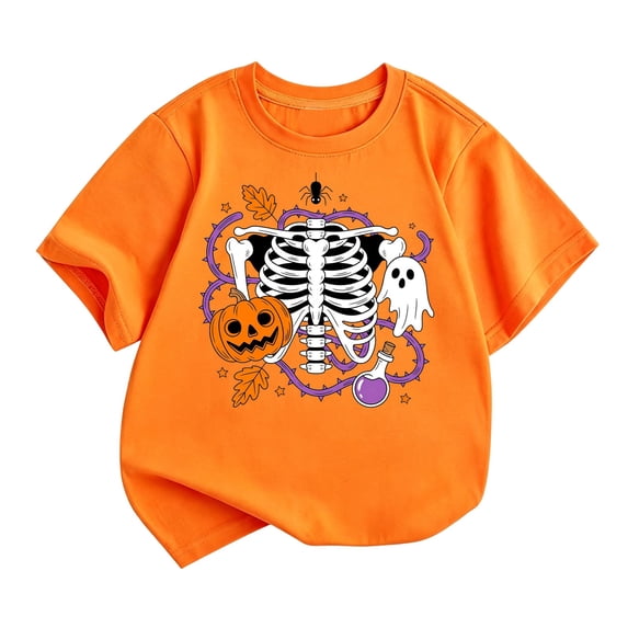 XEGLSBU T-Shirts for Girls Boys Halloween Printed Short Sleeve Tops for Casual Summer Shirts Black Size 11-12 Years