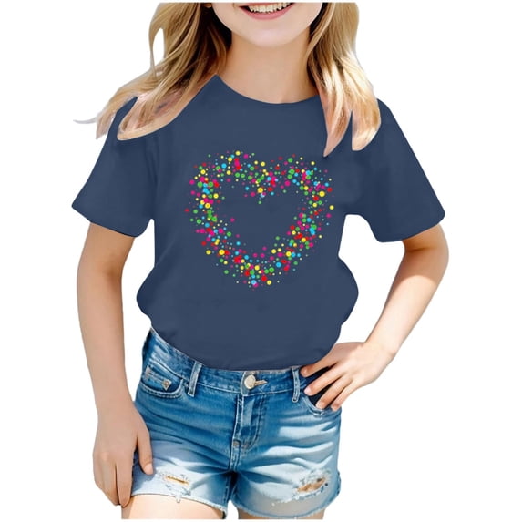 XEGLSBU T-Shirts for Girls Casual Short Sleeve Crewneck T Shirt Top for Play and School Comfortable Soft Tee for Kids z260820-2-Navy Size 3-4 Years
