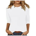 thumbnail image 1 of XEGLSBU T Shirts for Women Graphic Trendy 3/4 Length Sleeve Womens Tops Casual Loose Fit Crewneck T Shirts Cute Solid Tunic Tops White Size M, 1 of 4