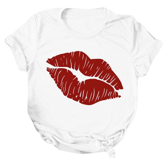 XEGLSBU T Shirts for Women Loose Fit Crop Women Valentine's Day Casual Printing Short Sleeves O Neck Loose T Shirt Blouse Tops White Size S