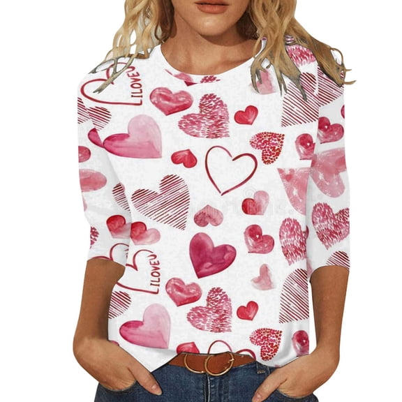 XEGLSBU T Shirts for Women Trendy Plus Size Women Suitable Tops Round Neck Three Quarter Sleeve Comfortable Floral Print Blouse T Shirts White Size L