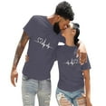 thumbnail image 1 of XEGLSBU T Shirts for Women V Neck Casual Solid Color With Electrocardiogram Print Round Neck Short Sleeve Lover's Clothes Girl Grey Size XL, 1 of 9