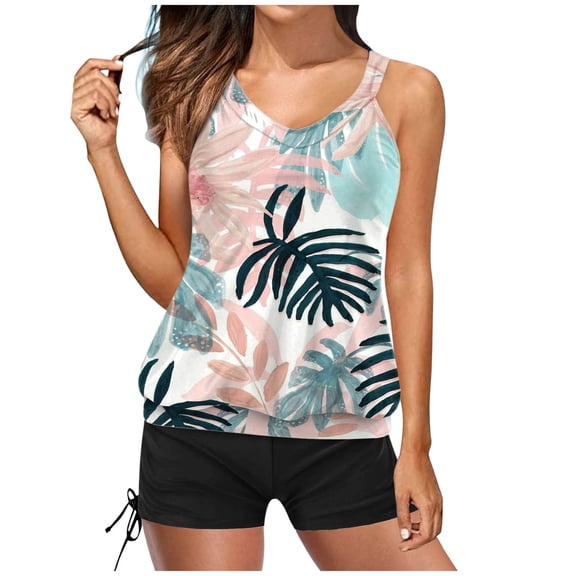XEGLSBU Tankini Swimsuits for Women 2026 Tummy Control Tank Top Tankini Women's Swimwear Set Leisure Swimsuit 2Pcs Tankini Set Elegant Swimsuits for Women Tankini Top with Swim Shorts Hot Pink Size M